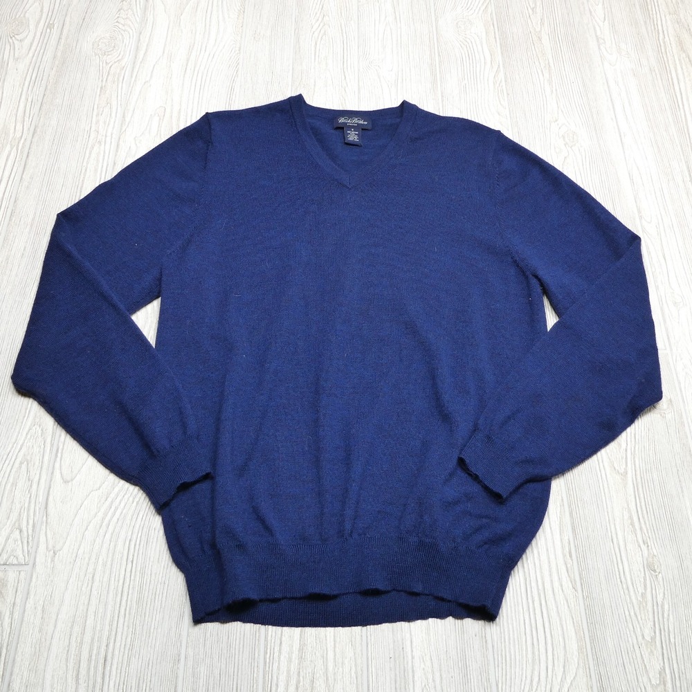 Brooks Brothers Merino Wool Sweater‎ Adult Small Royal Blue Stretch V-Neck  Mens